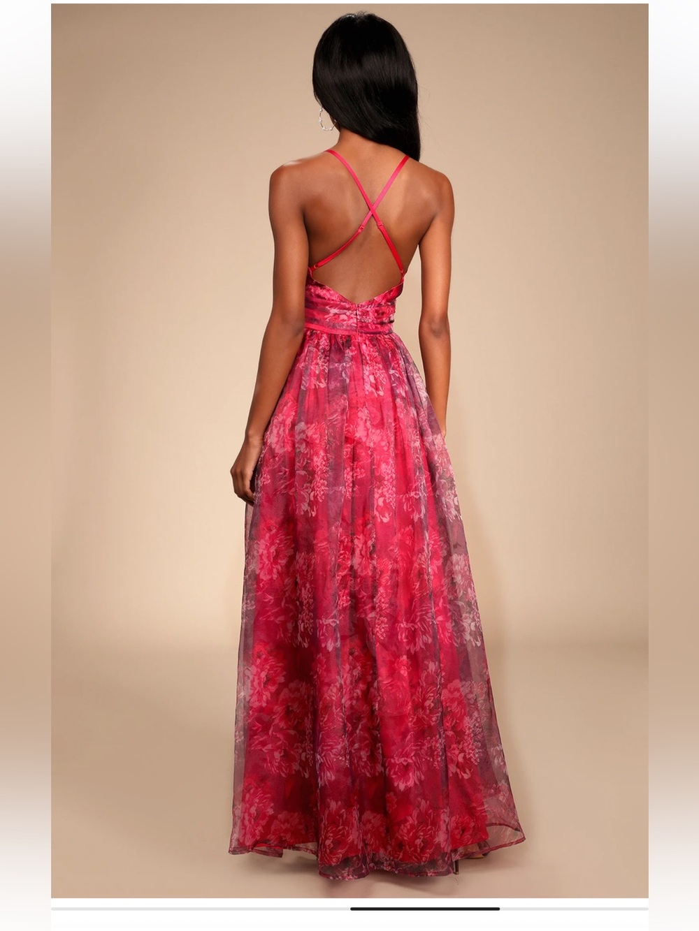 Lulus XL Romance That Wows Magenta Floral Print Organza Maxi Evening Prom Ball - Picture 6 of 17